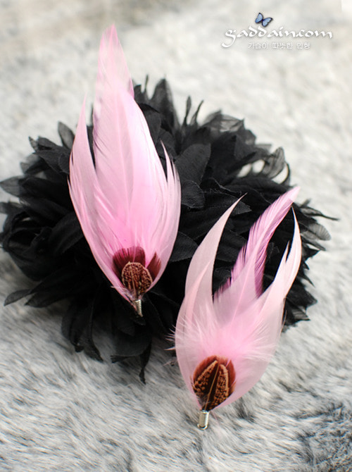 고리 깃털 장식 - 핑크 (약3.5*10cm)